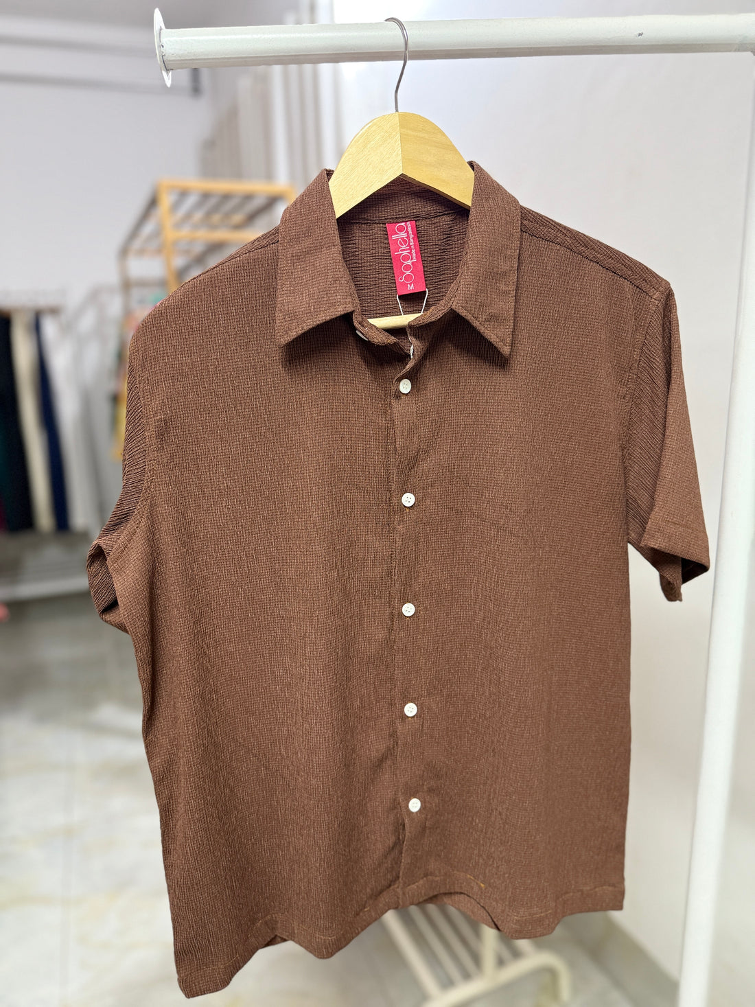 Textured Coffee Brown Casual Shirt