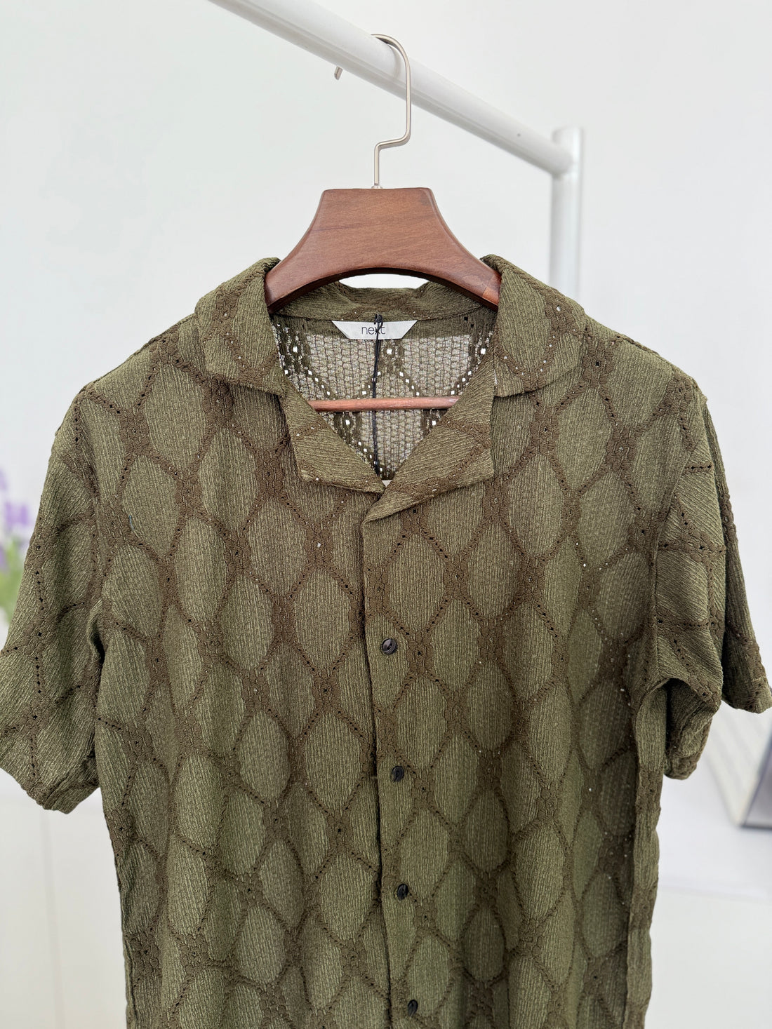 ZYNA Olive Mesh Diamond Shirt