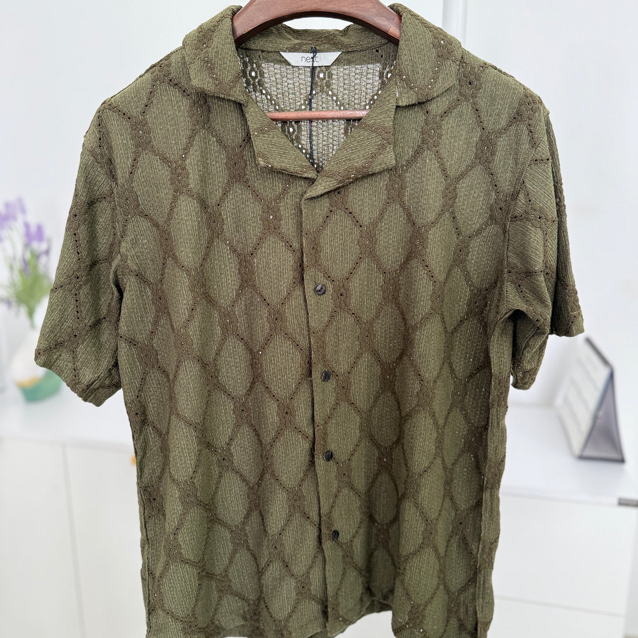 ZYNA Olive Mesh Diamond Shirt