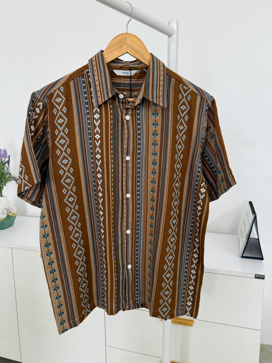 ZYNA Men's Rustic Aztec Striped Shirt