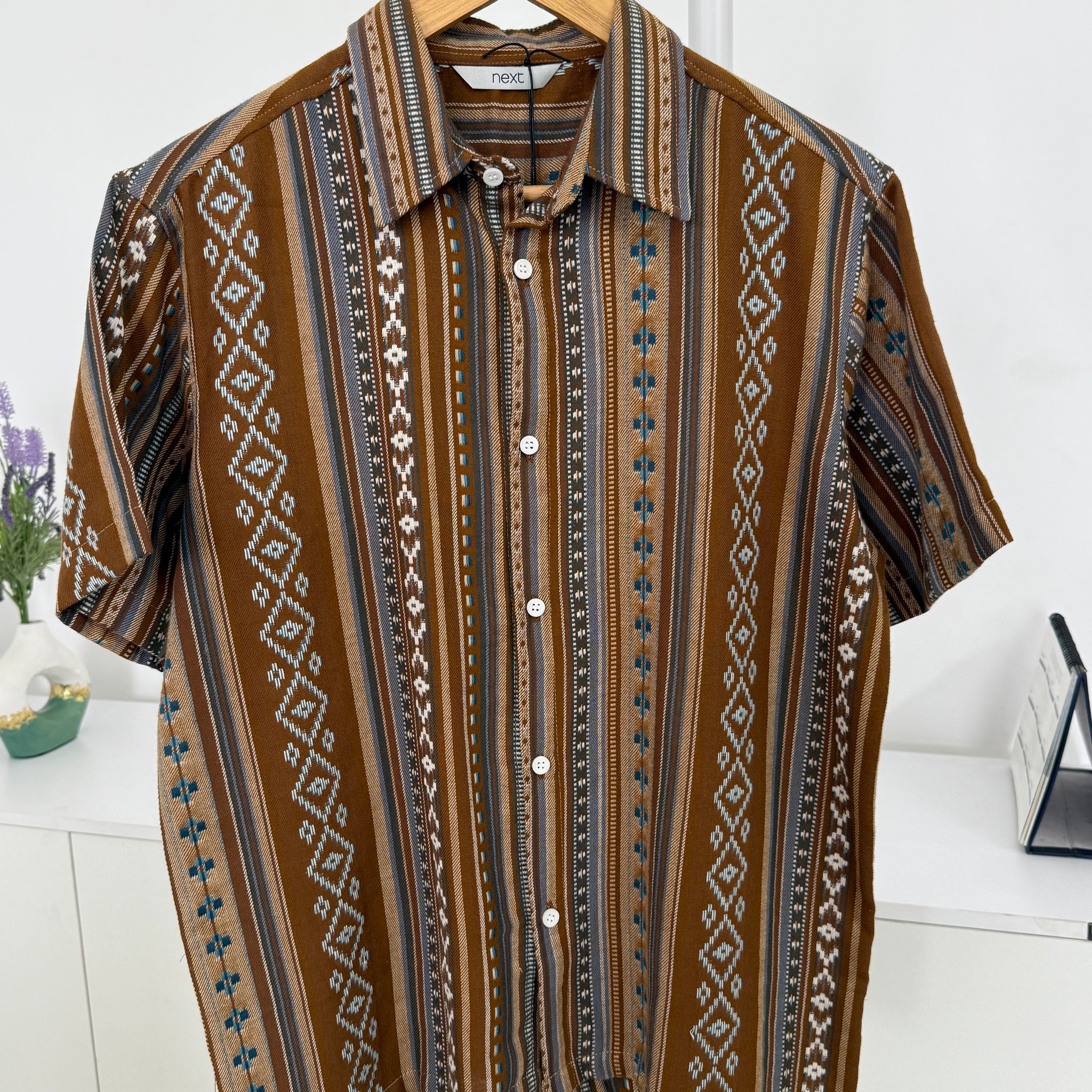 ZYNA Men's Rustic Aztec Striped Shirt