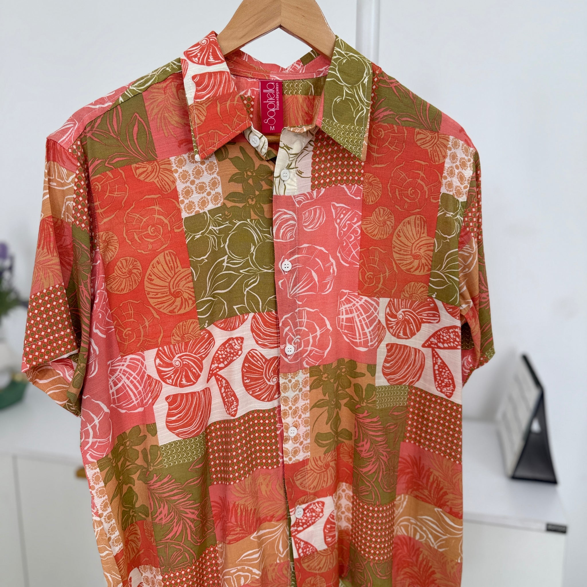 Retro Botanical Print Men's Baggy Fits Half shirt