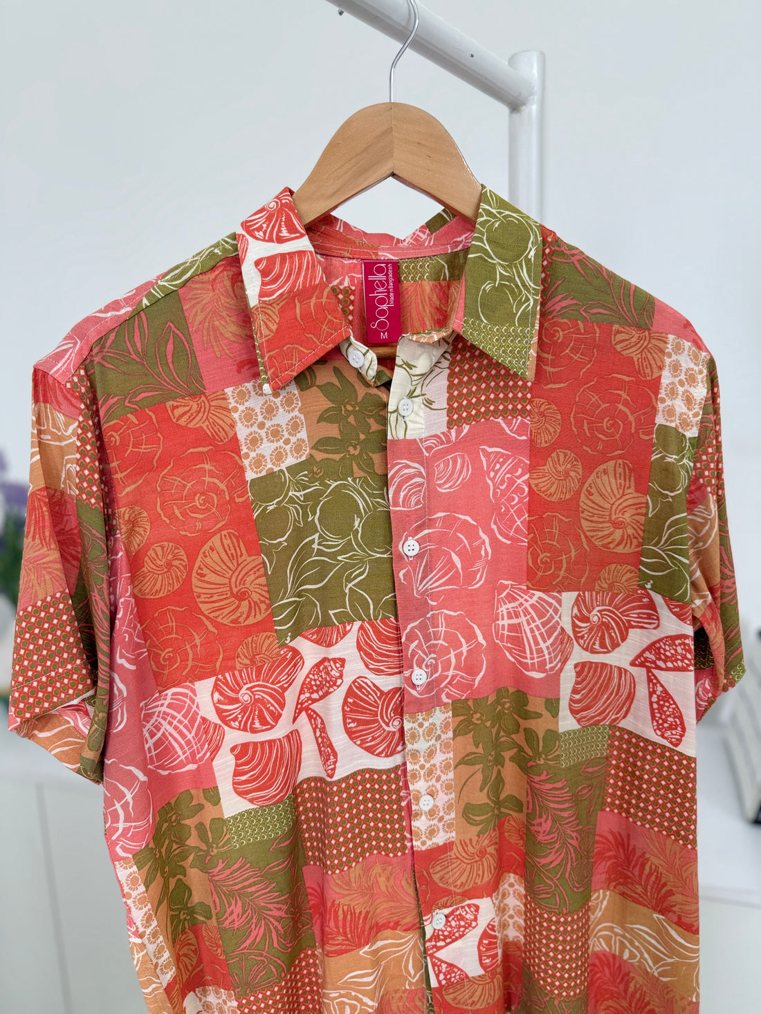 Retro Botanical Print Men's Baggy Fits Half shirt