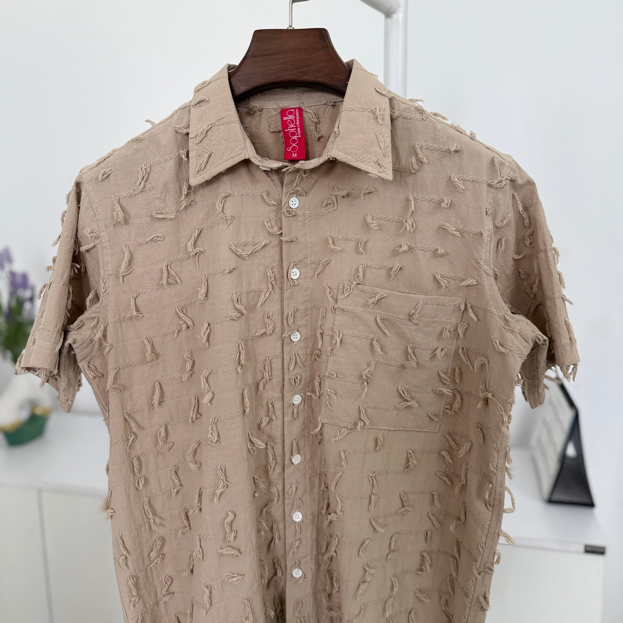 Loose Weave Fringe Design Oversized Shirt