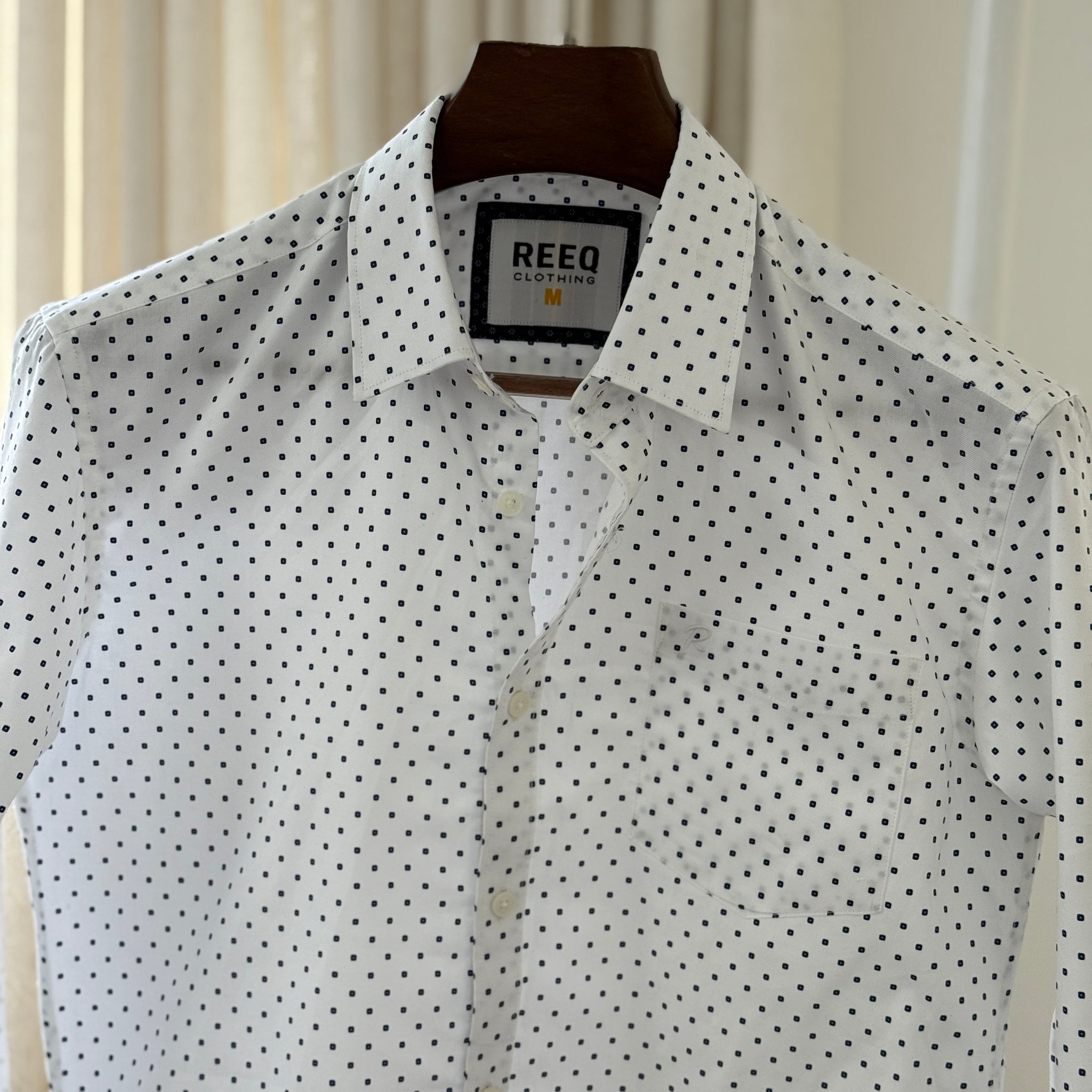 White Shirt with Black Polka Dots – Classic Slim Fit