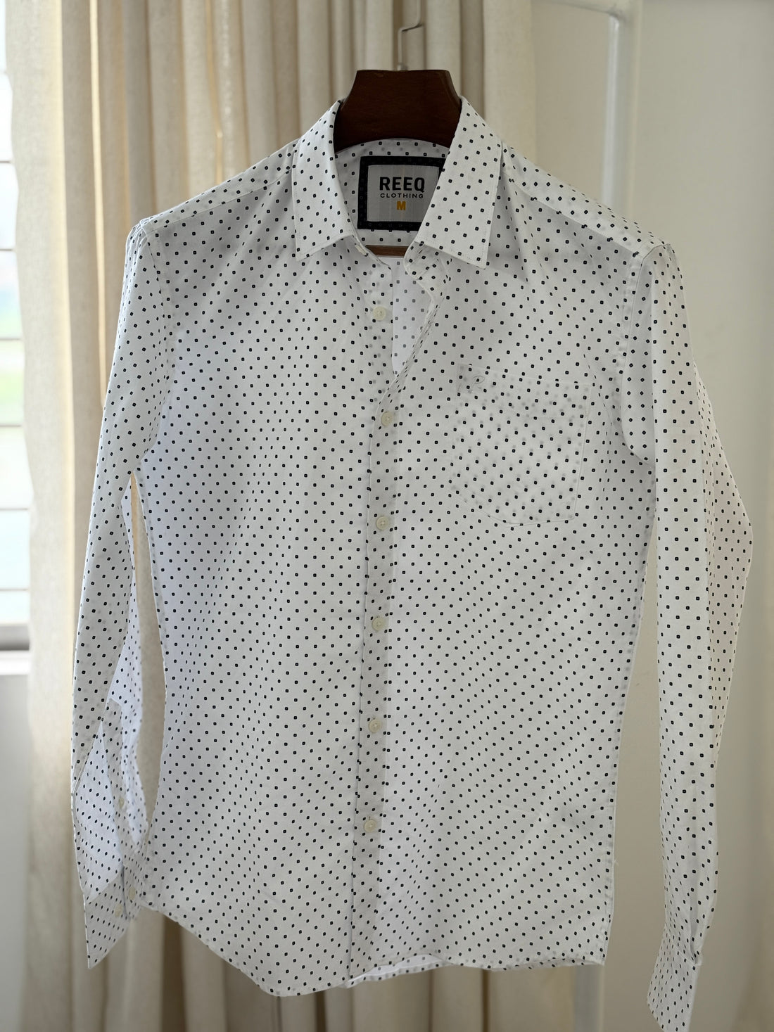 White Shirt with Black Polka Dots – Classic Slim Fit