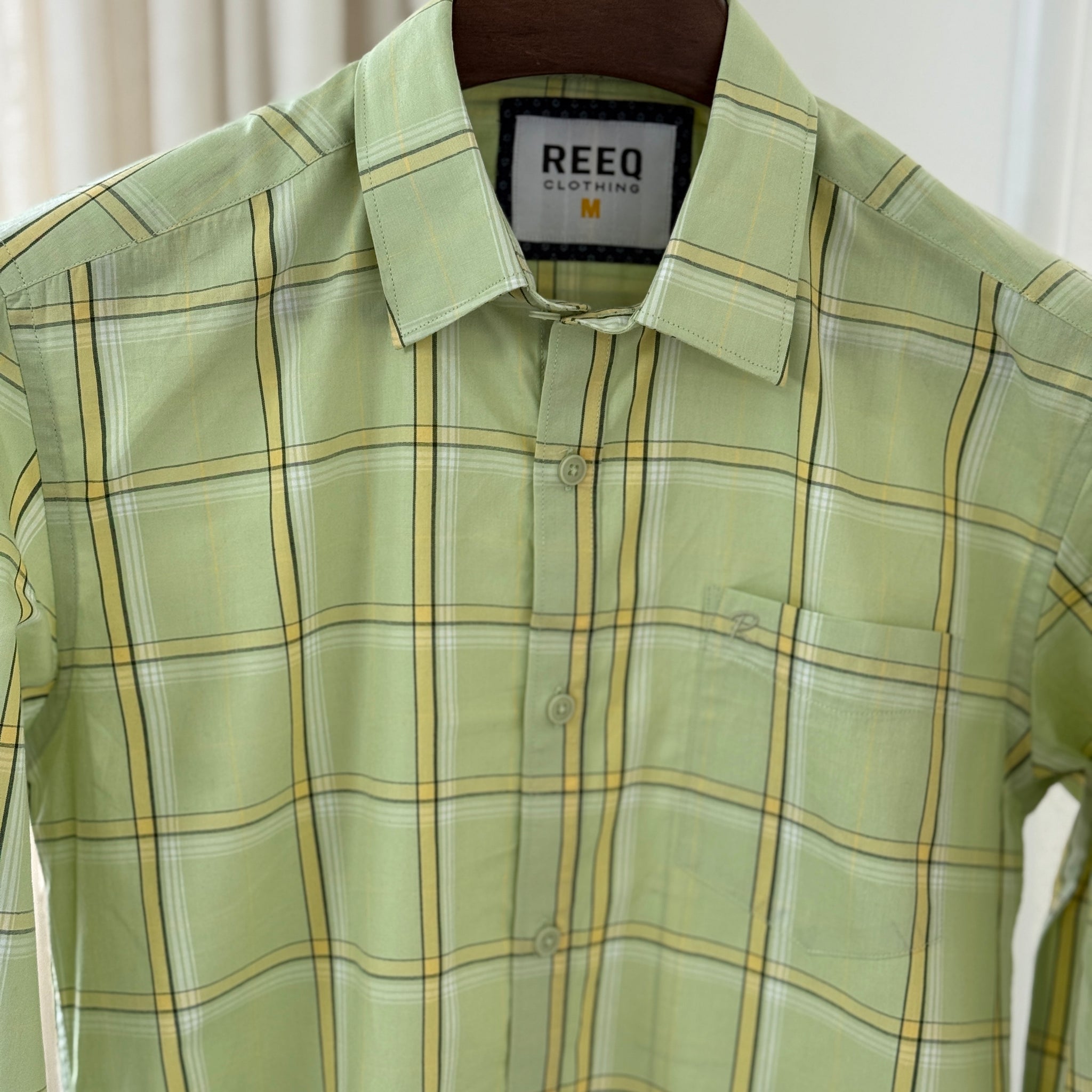 Light Green Windowpane Check Casual Shirt