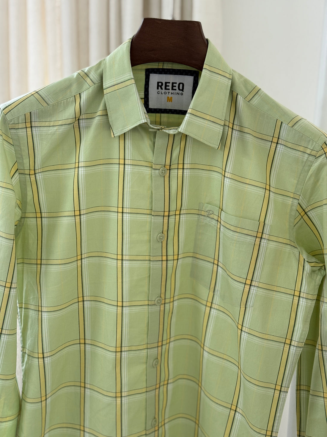Light Green Windowpane Check Casual Shirt