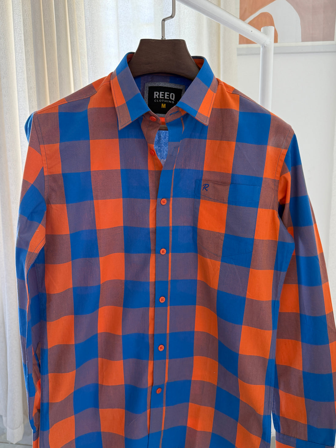 Vibrant Bright Orange and Blue Checked Shirt