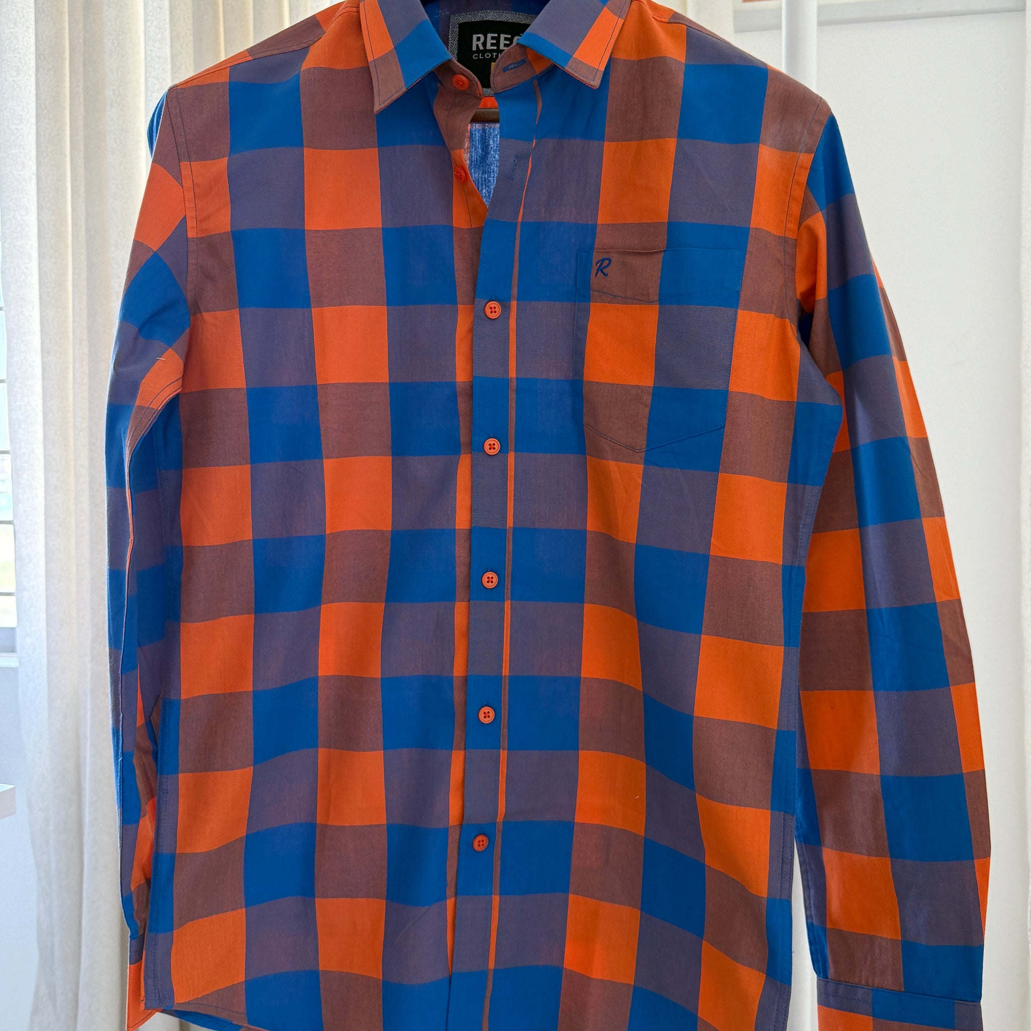 Vibrant Bright Orange and Blue Checked Shirt