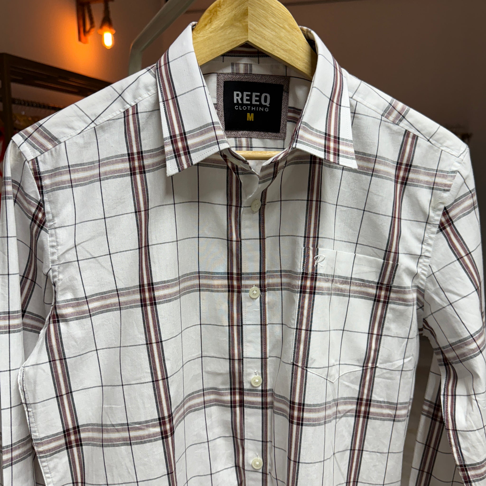 Retro Burgundy Windowpane Plaid Shirt