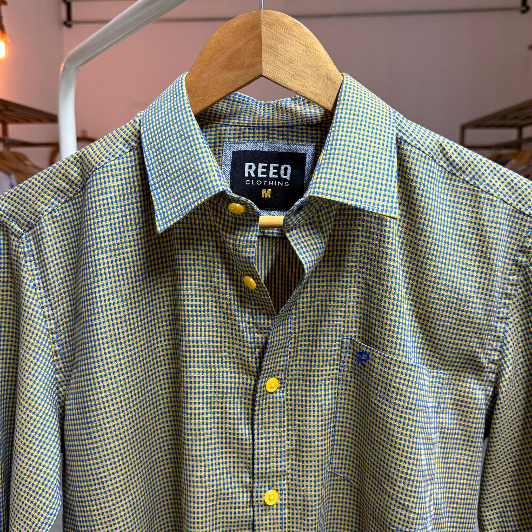 "REEQ Micro Gingham Yellow & Blue Shirt