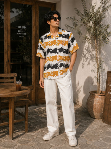 Men's Luxury Monogram Print Short Sleeve Shirt