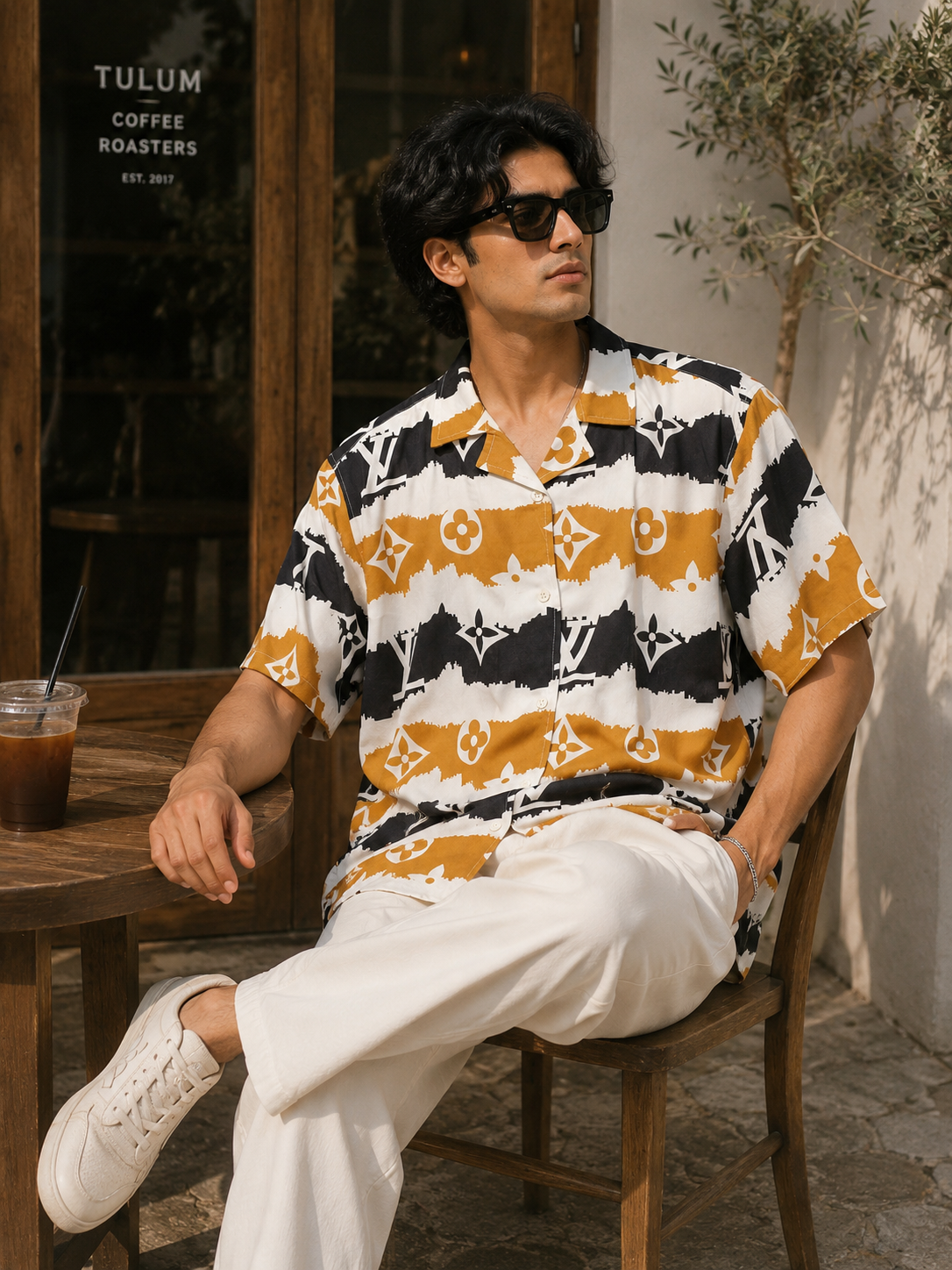 Men's Luxury Monogram Print Short Sleeve Shirt