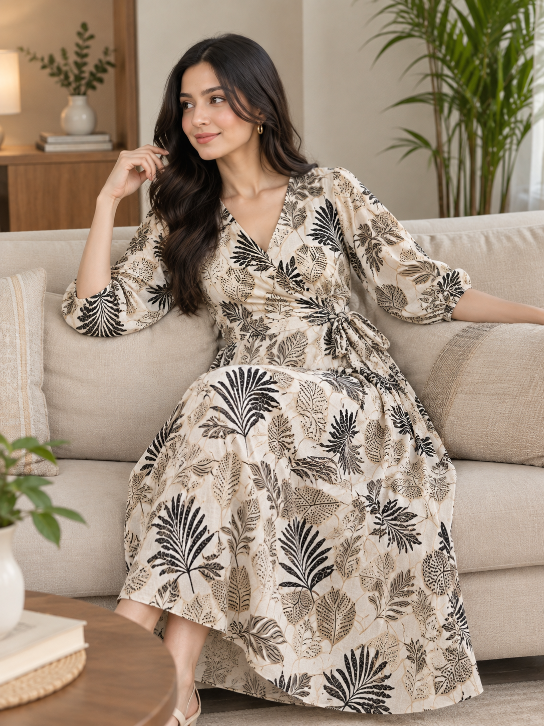 Botanical Grace Wrap Maxi Dress