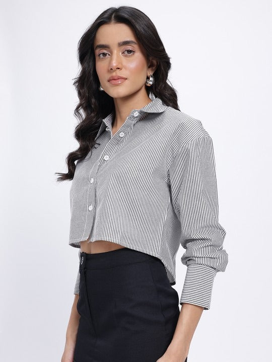 Black Pinstripe Cropped Shirt