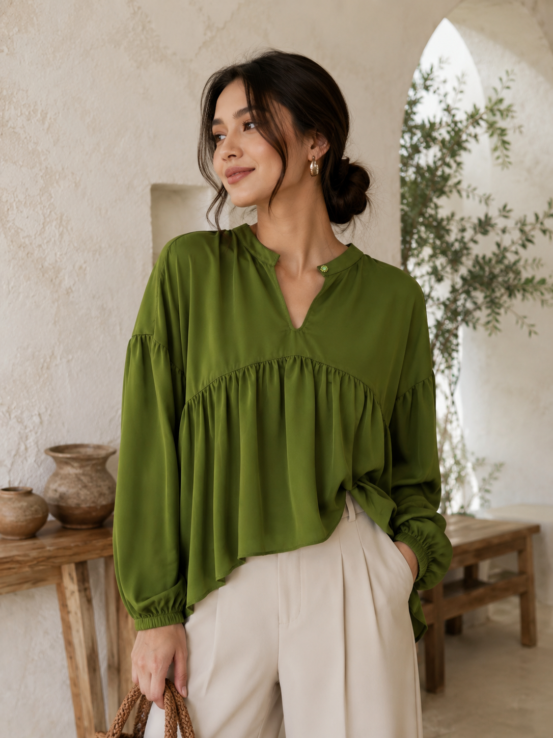 Women’s Olive Green Relaxed Fit Blouse