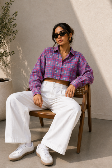 Women’s Plaid Cropped Button Down Shirt