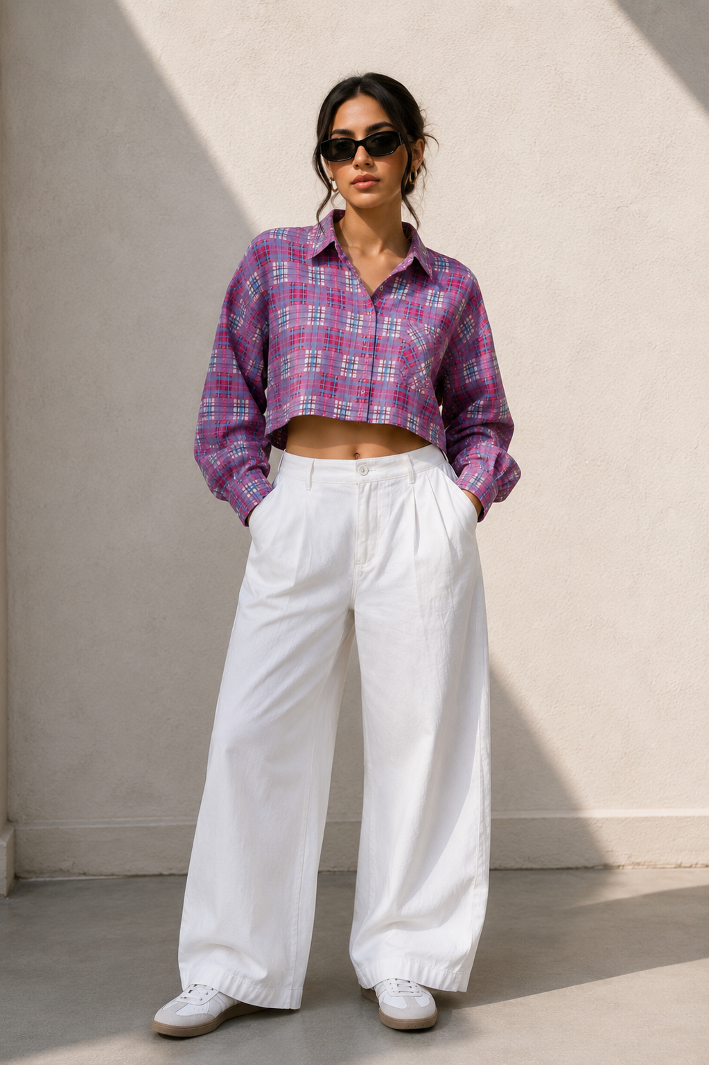 Women’s Plaid Cropped Button Down Shirt