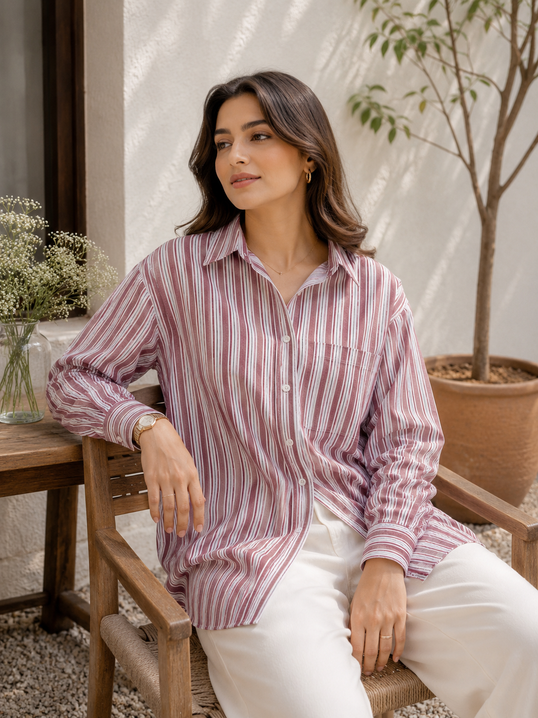 Zyna Blush Stripe Button-Up Shirt