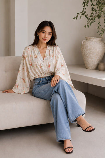 Floral Kimono Sleeve Crop Blouse