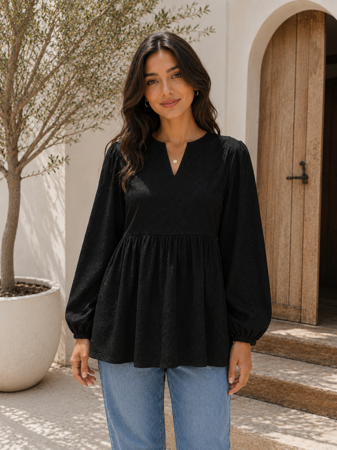 Women's Chikankari Embroidered Peplum Top