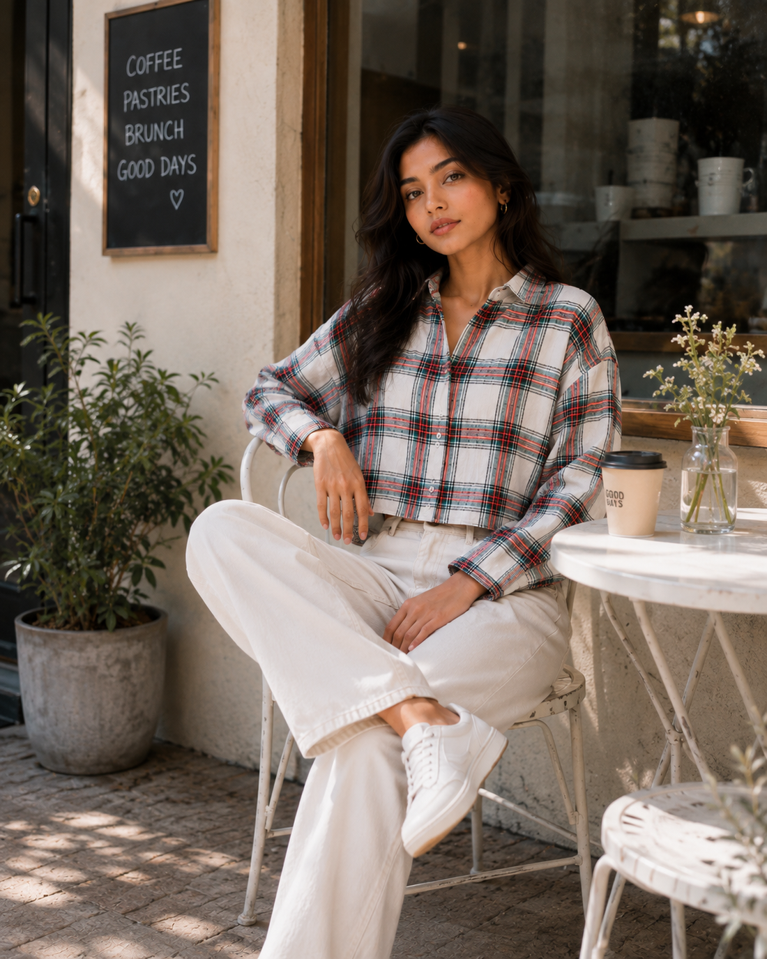 Women’s Checked Oversized Crop Shirt
