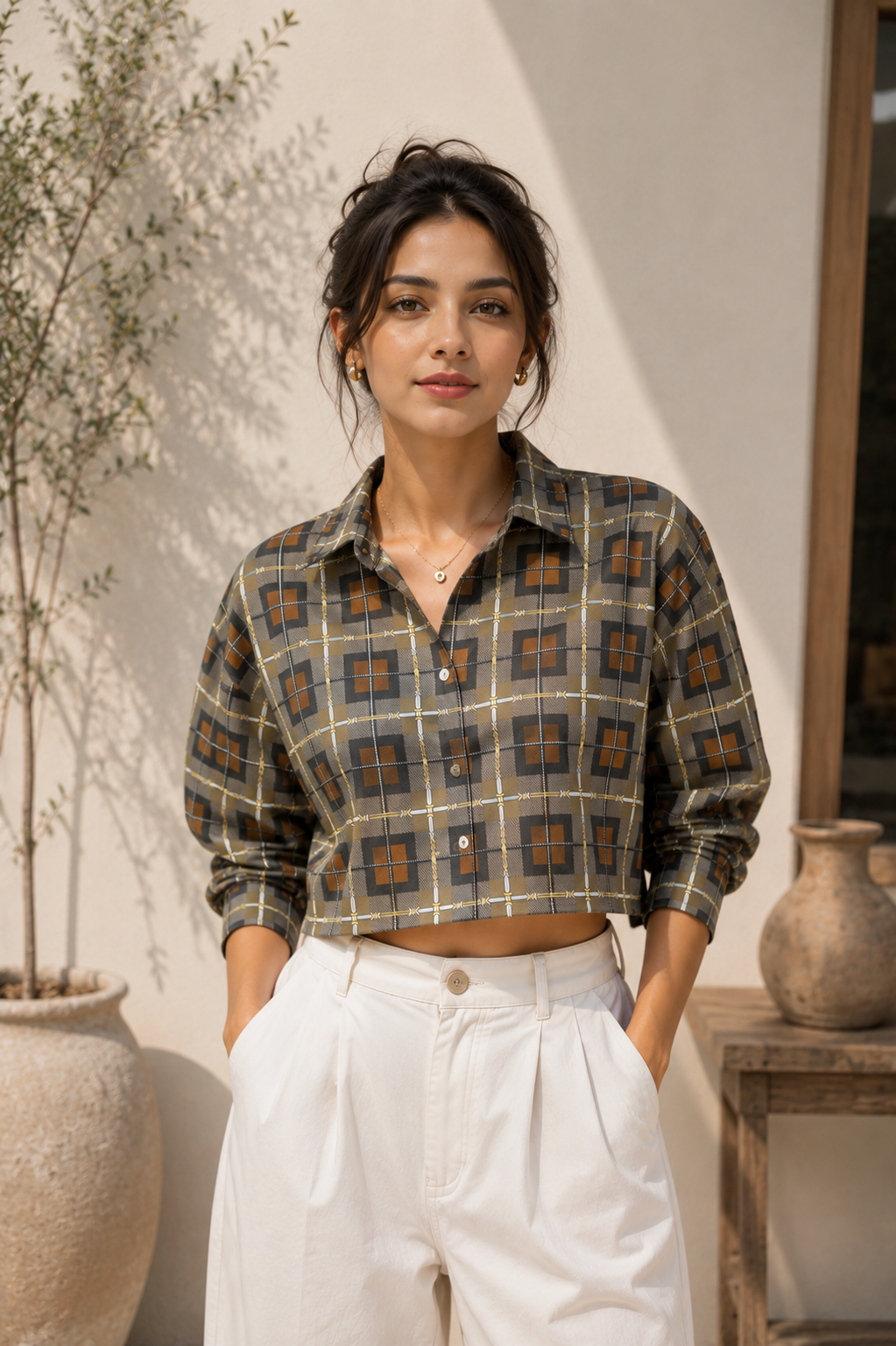 Women's Vintage Check Cropped Shirt