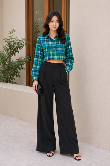 Women's Cropped Checkered Shirt