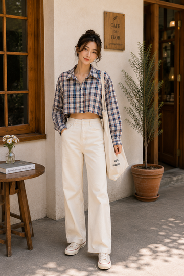 Autumn Check Cropped Shirt