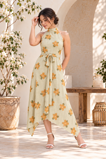 Aurelia Floral Halter Neck Maxi Dress