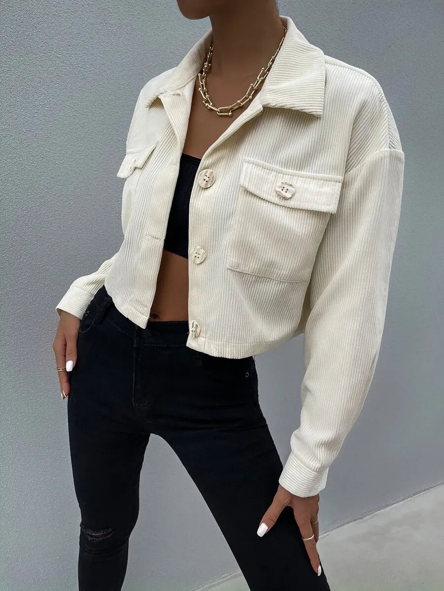 Flap Pocket Drop Shoulder Cord Jacket