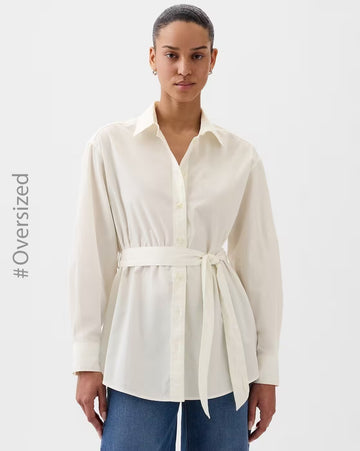 Regular Fit Tie Up Waist Linen Shirt
