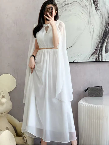 Luxurry White Long Dress Women Sleeveless High-End Vintage Elegant Party Dresses Vestidos Female Clothing