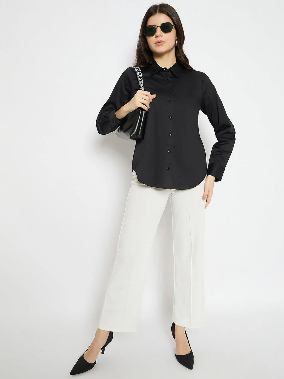 ZYNA Black & White Cotton Blend Shirt