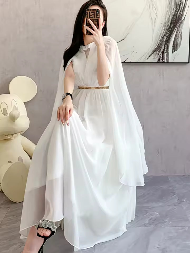Luxurry White Long Dress Women Sleeveless High-End Vintage Elegant Party Dresses Vestidos Female Clothing