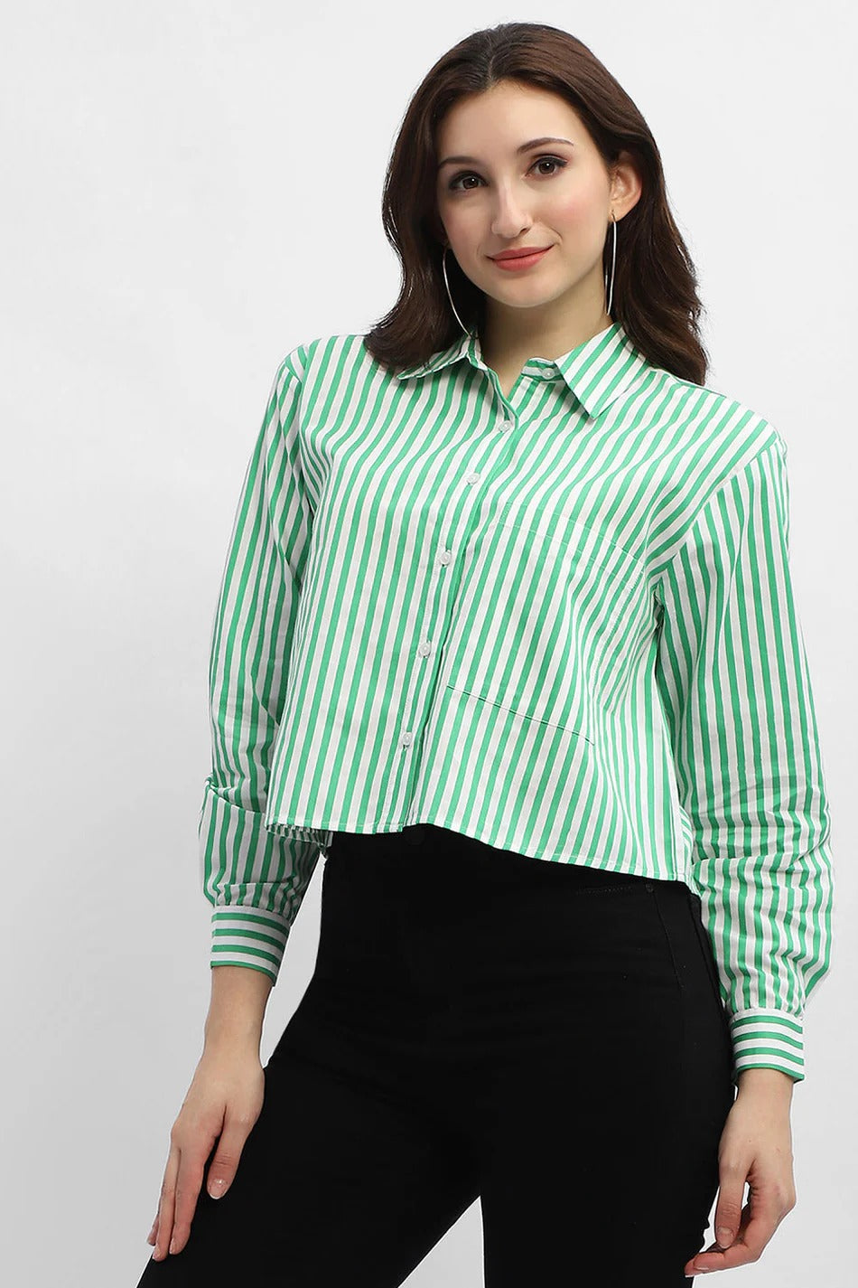 ZYNA Striped Green Regular Shirt