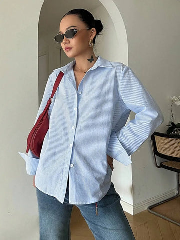 Women Striped Long Sleeve Shirt, Fashionable And Suitable For Summer,Fall Women Clothes