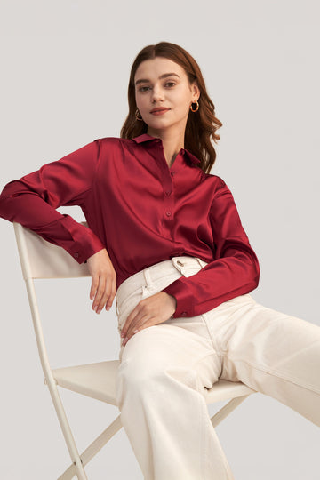 Long Sleeves Collared Silk Shirt