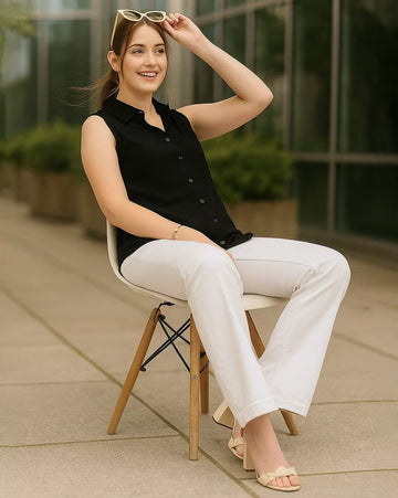 Casual Front Button Sleeveless Blouse