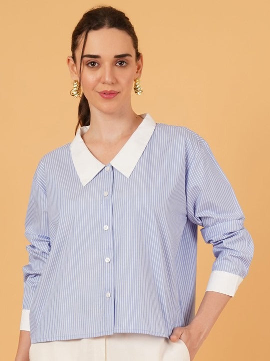 Women Comfort Fit Vertical Spread Collar Casual Shirt