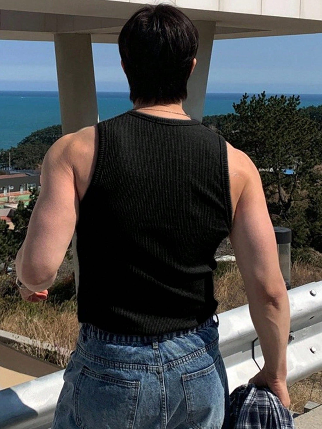 Men's Summer Casual Solid Black Tank Top
