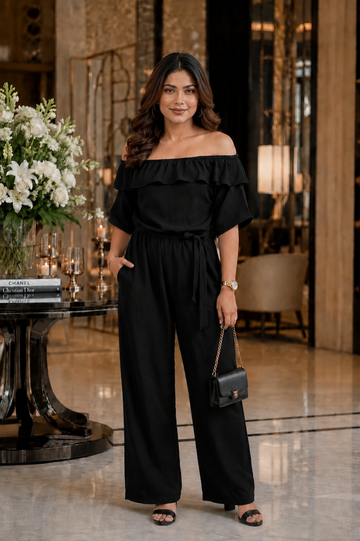 Women’s Black Off-Shoulder Wide Leg Jumpsuit