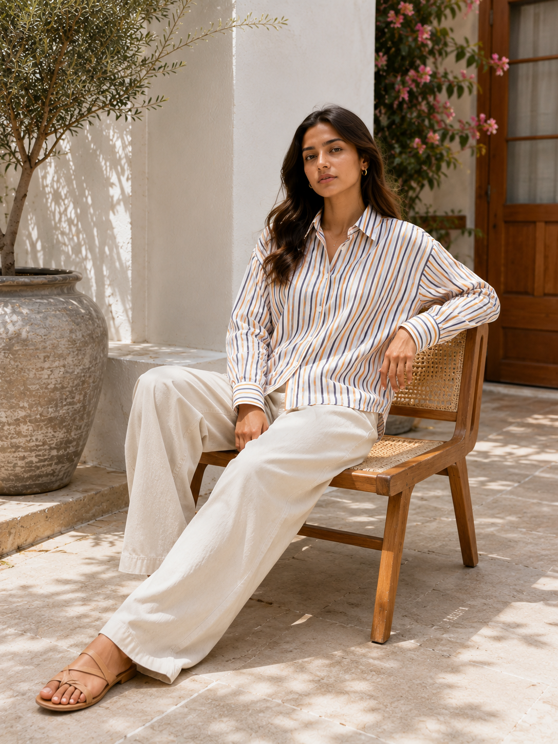 Women’s Chic Multicolor Stripe Button-Down Shirt