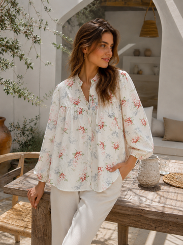 Women's Floral Print Puff Sleeve Blouse