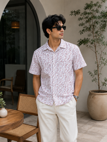 Men's Geometric Print Short Sleeve Casual Shirt