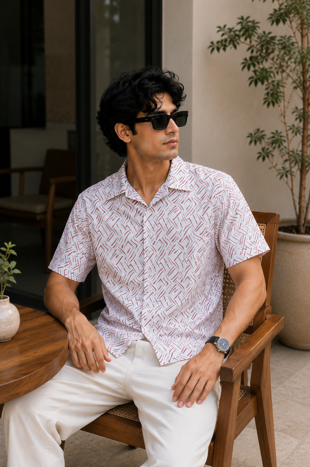 Men's Geometric Print Short Sleeve Casual Shirt