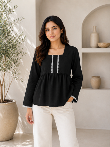 Women's Lace Trim Peplum Top