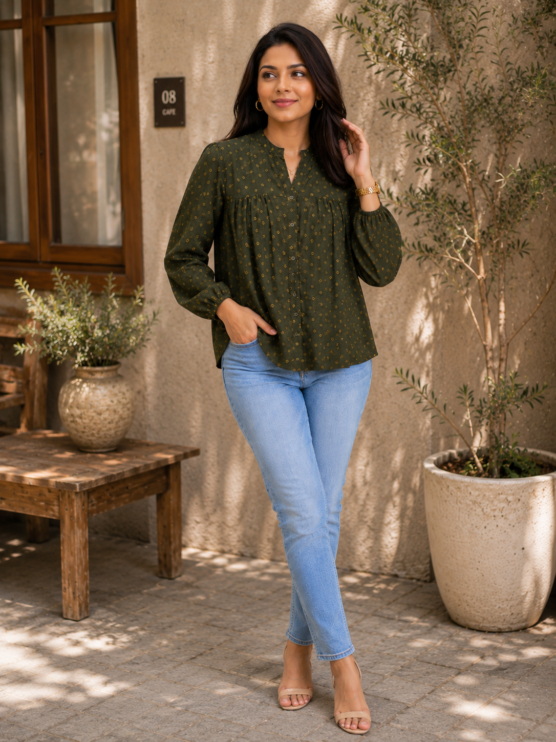 Olive Garden Button-Front Blouse