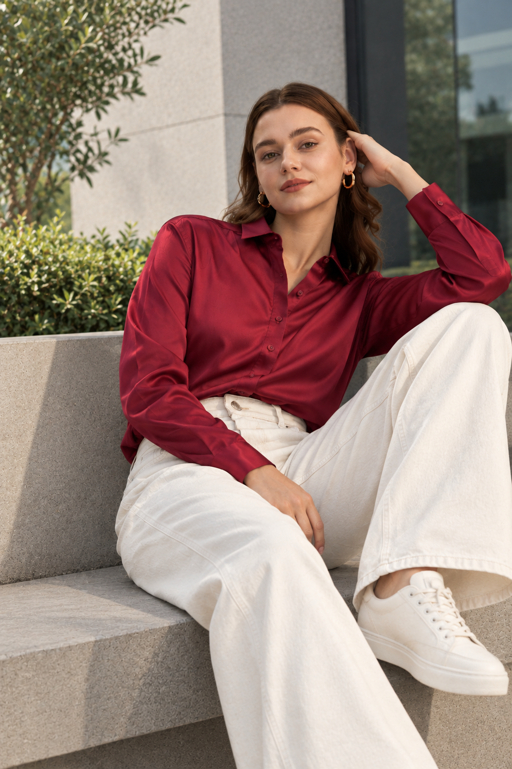 Wine Red & Black Silk Shirt